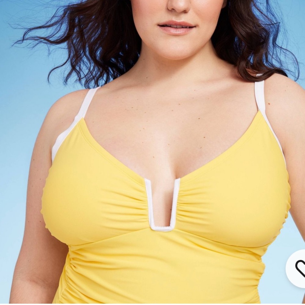 Shade & Shore One Piece Swimsuit Ruched Tummy Control‎ Yellow L-XL